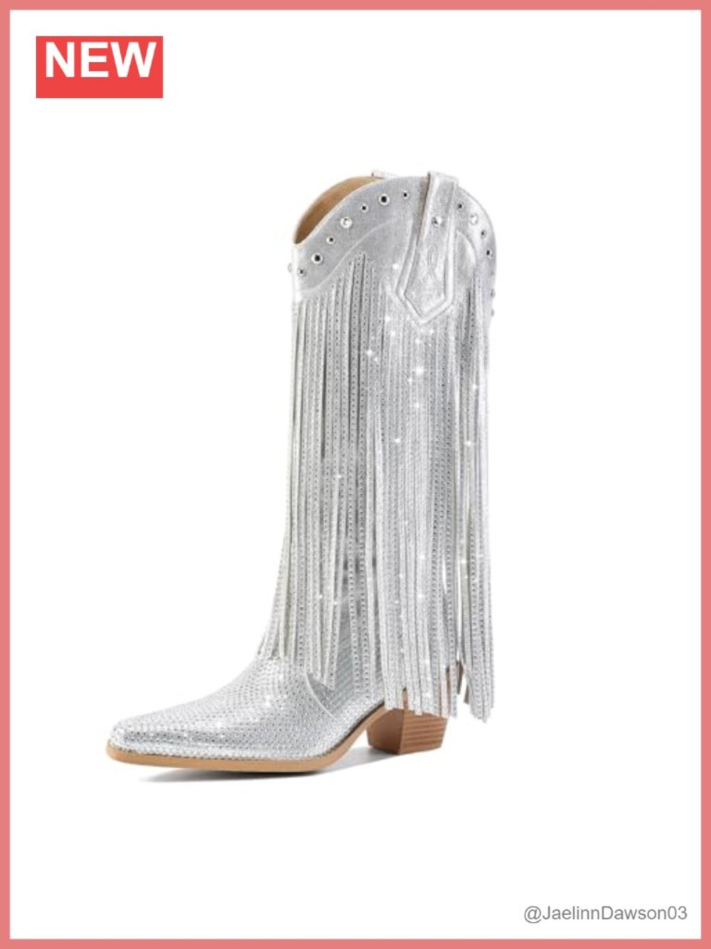 Women's Rhinestone Fringe Cowgirl Boots, Sparkly Western Cowboy Boots Pointed
